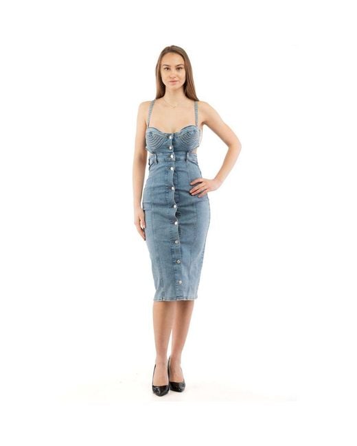 Moschino Blue Multicolor Cotton Casual Dress
