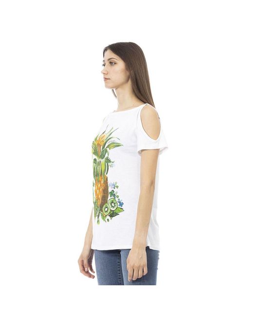 Just Cavalli Green Chic Uncovered Shoulder Printed Tee