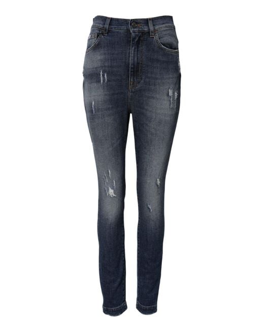Dolce & Gabbana Blue Distressed Ripped Skinny Jeans