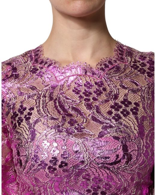 Dolce & Gabbana Purple Metallic Fuchsia Floral Sheath Mini Dress for men