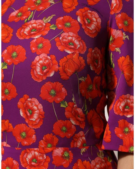 Dolce & Gabbana Red Silk Floral Print Midi Sheath Dress