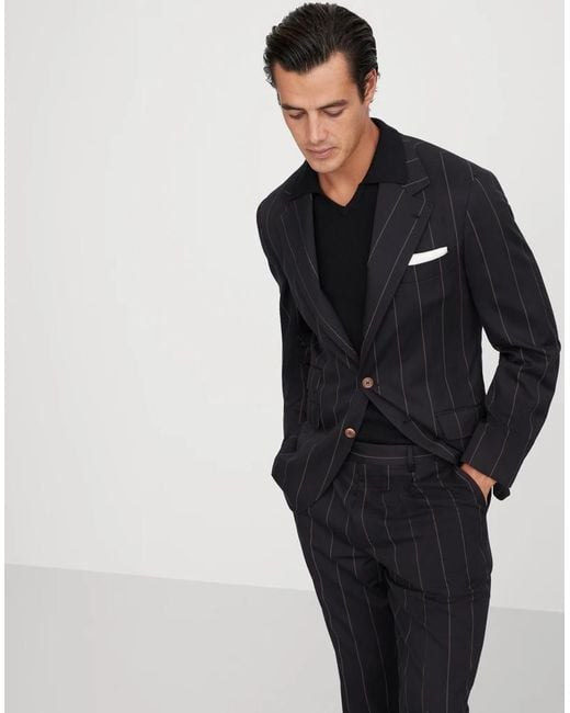 Brunello Cucinelli Black Bicolor Wool Blazer for men