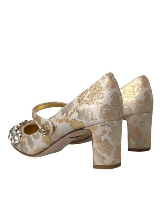 Dolce & Gabbana Metallic Jacquard Crystal Mary Janes Pumps Shoes