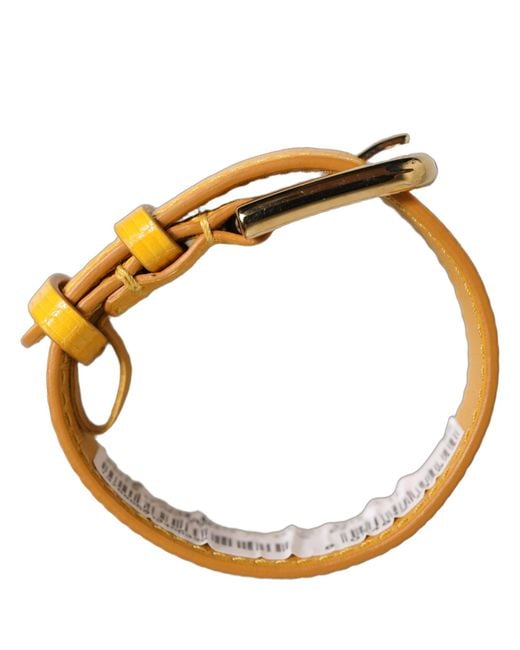 Dolce & Gabbana Orange Yellow Textured Leather Gold Buckle Belt Strap Bracelet