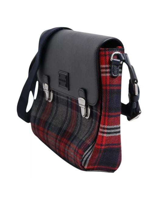 Dolce & Gabbana Blue Multicolor Plaid Wool Calfskin Tartan Satchel Bag for men