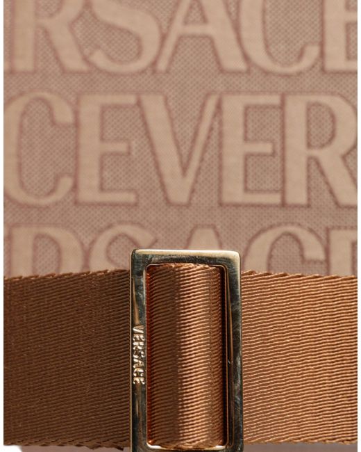 Versace Brown Top Handle Jacquard Leather Logo Crossbody Tote Bag