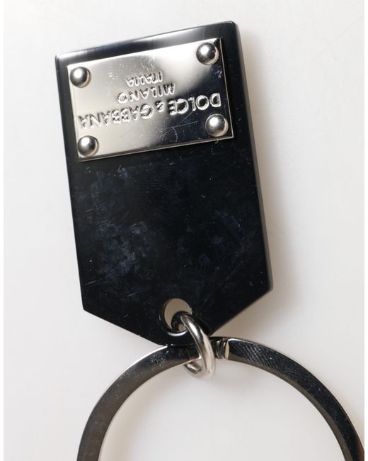 Dolce & Gabbana White Sint Glass Plaque Dg Logo Metal Platekeychain Keyring for men
