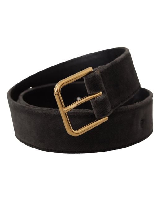 Dolce & Gabbana Black Elegant Velvet Belt With Engraved Buckle