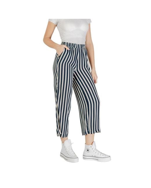 Ichi Blue Viscose Cropped Pants