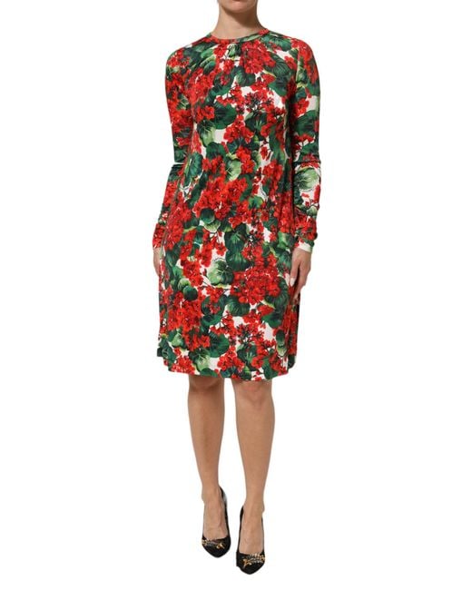 Dolce & Gabbana Red Multicolor Floral Short Portofino Dress