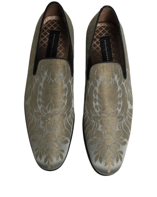 Dolce & Gabbana Gold Floral Jacquard Slip On Loafers Shoes  display picture 3