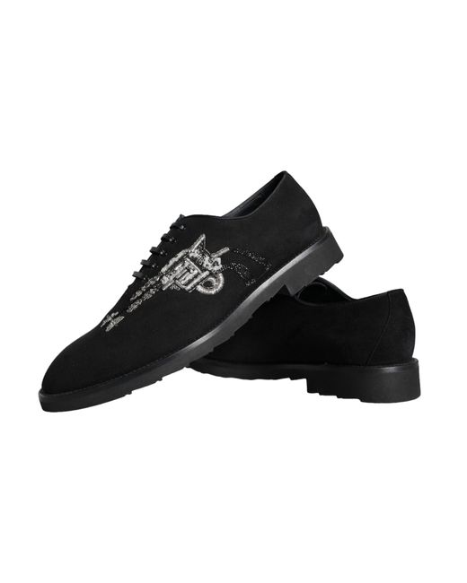 Dolce & Gabbana Black Suede Sicilia Lace Up Formal Shoes for men