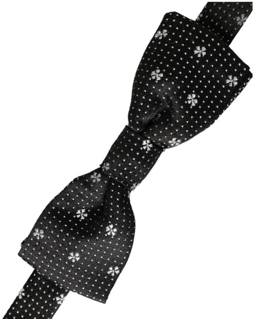 Dolce & Gabbana White Silk Floral Adjustable Neck Papillon Bow Tie for men