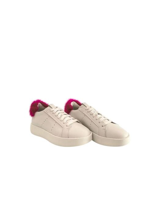 Santoni Pink White Leather Sneakers