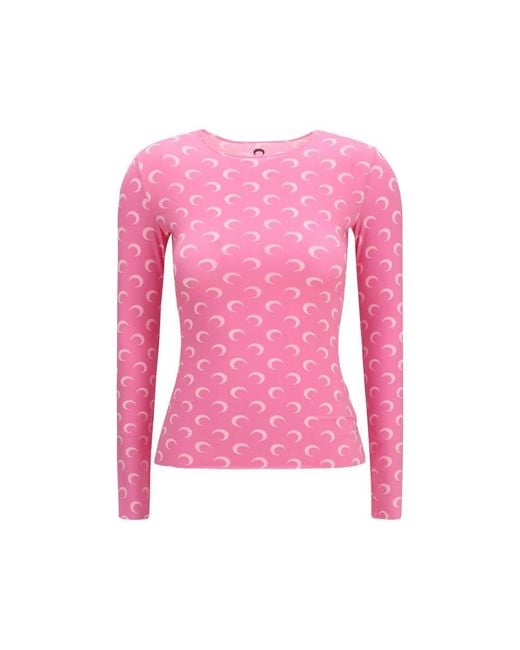 MARINE SERRE Pink Multicolor Polyamide Long Sleeve T