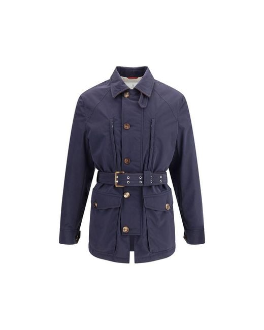 Brunello Cucinelli Blue Membraned Nylon Saharan Jacket for men