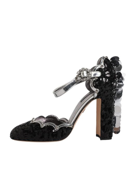 Dolce & Gabbana Black Sequin Ankle Strap Sandals Shoes