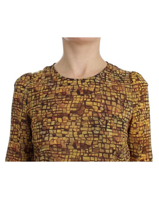 Dolce & Gabbana Brown Sicilian Mosaic Print Silk Blouse