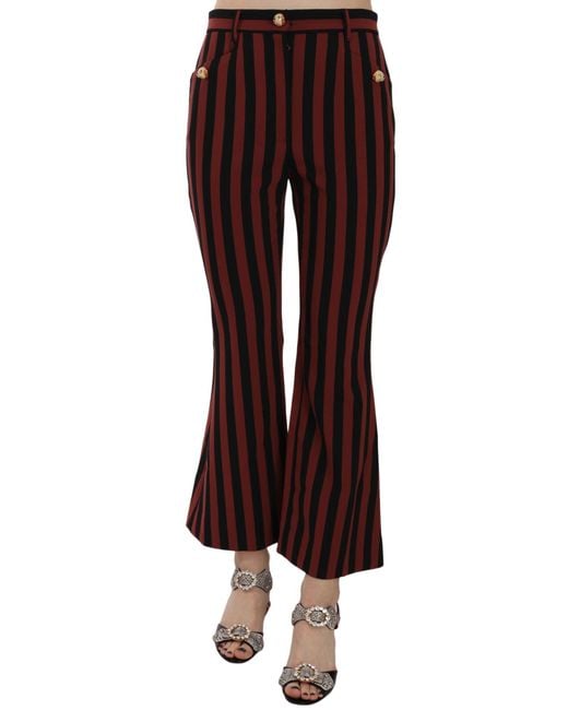 Dolce & Gabbana Black Amaranth Stripe Cropped Flared Pants