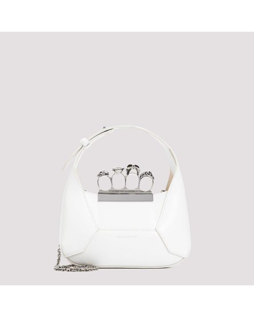 Alexander McQueen White Soft Ivory Leather Jewelled Hobo Mini Bag