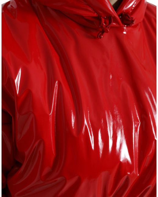 Dolce & Gabbana Red Shiny Hooded Cropped Short Coat Jacket