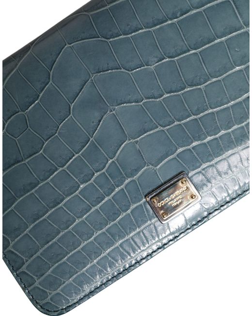 Dolce & Gabbana Blue Green Exotic Leather Dg Plaque Crossbody Mini Bag for men