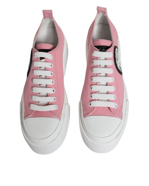 Dolce & Gabbana Pink Canvas Logo Low Top Sneakers Shoes