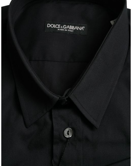 Dolce & Gabbana Black Cotton Collared Formal Dress Shirt for men