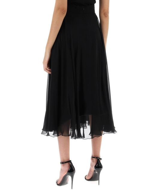 Dolce & Gabbana Black Silk Flared Skirt With Wheel