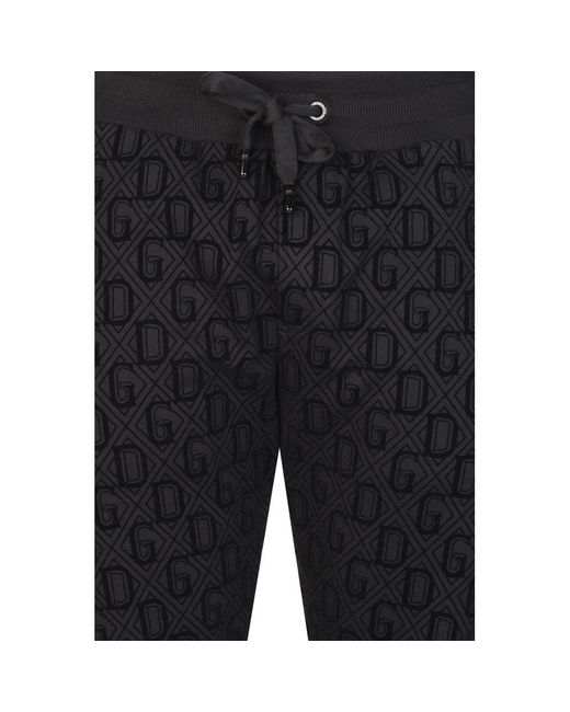 Dolce & Gabbana Black Velvet Logo Cotton Tracksuit Trousers for men