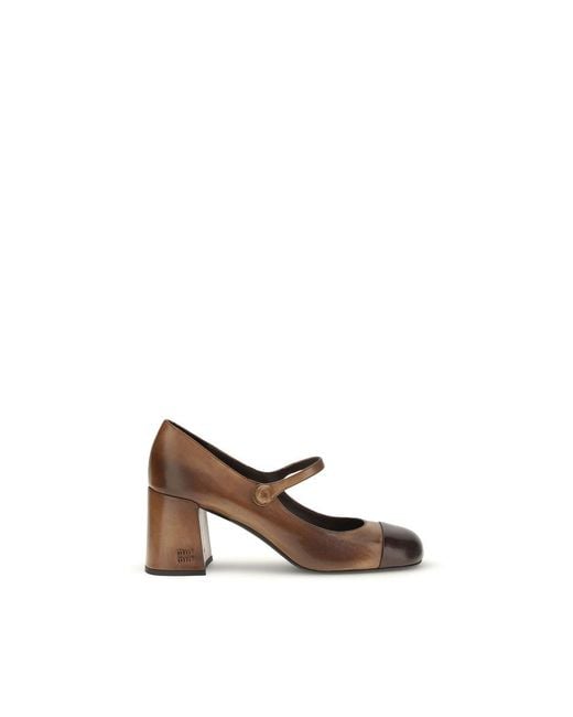 Miu Miu Brown Calf Leather Bos Taurus Ballet Flats