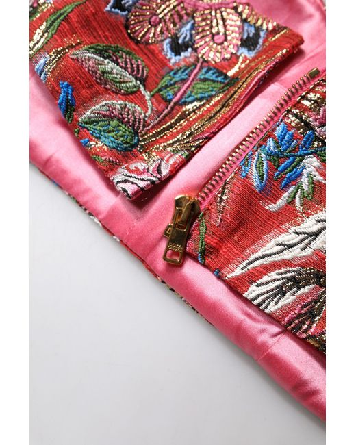 Dolce & Gabbana Black Red Floral Brocade Cropped Bustier Corset Top for men