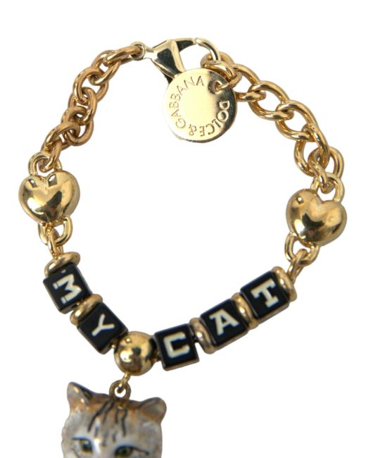 Dolce & Gabbana Metallic Tone Brass Chain My Cat Heart Bracelet