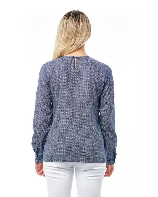 Bagutta Blue Geometric Round Neck Cotton Blouse