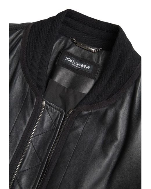 Dolce & Gabbana Black Leather Blouson Full Zip Bomber Jacket for men