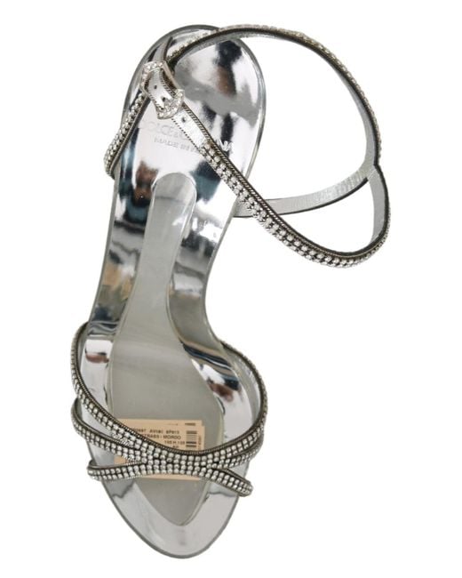 Dolce & Gabbana Metallic Silver Crystal Ankle Strap Sandals Shoes