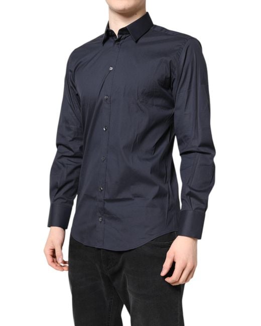 Dolce & Gabbana Blue Dark Martini Cotton Dress Formal Shirt for men
