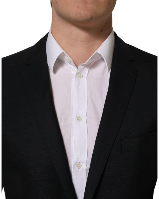 Dolce & Gabbana Black Dark Blue Wool Single Breasted Blazer Jacket for men
