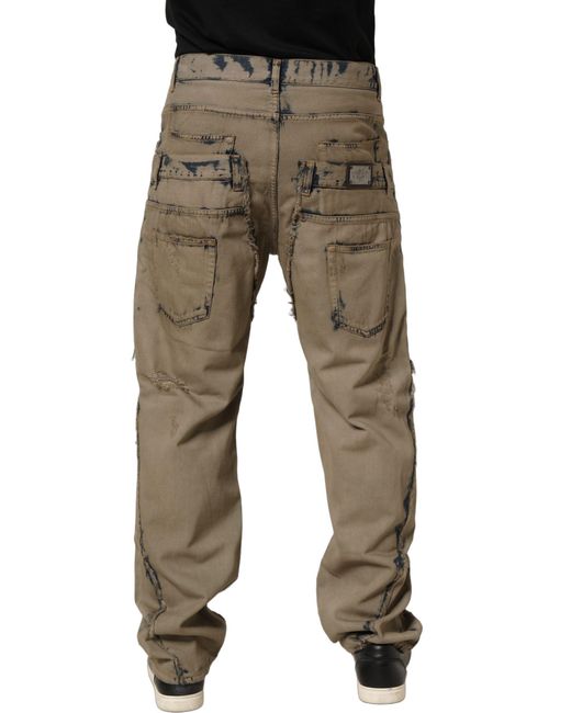 Dolce & Gabbana Multicolor Beige Bleached Deconstructed Men Denim Jeans for men