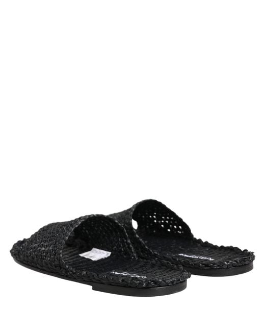 Dolce & Gabbana Black Straw Raffia Slides Sandals Flats Shoes for men