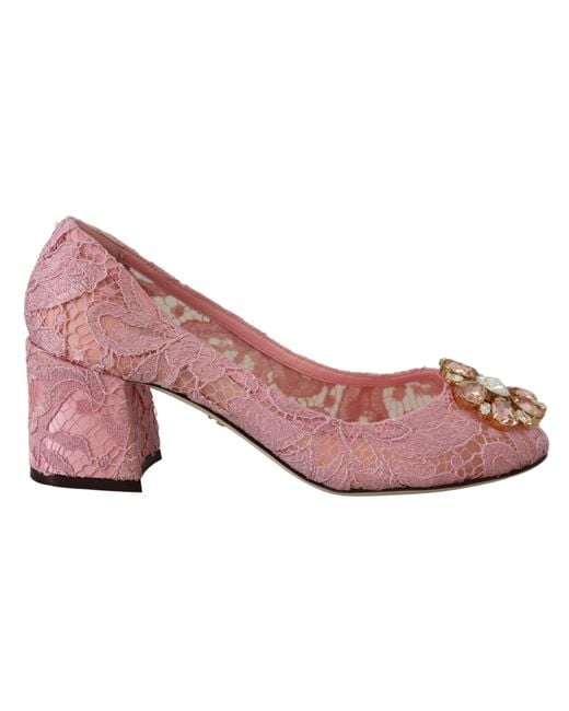 Dolce & Gabbana Pink Taormina Lace Crystal Pumps Pastel Shoes