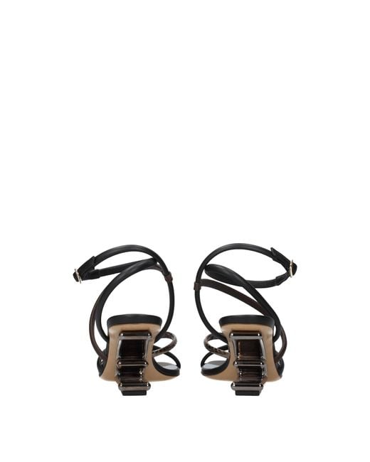 Fendi Black Multicolor Leather Flat Sandals for men