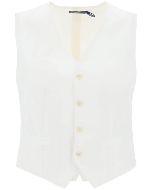Polo Ralph Lauren White Linen Tailored Vest For