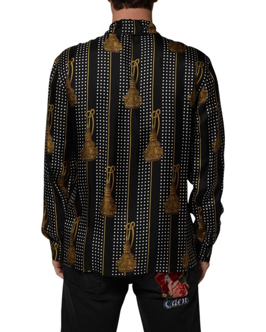 Dolce & Gabbana Black Dotted Tassel Silk Button Down Shirt for men