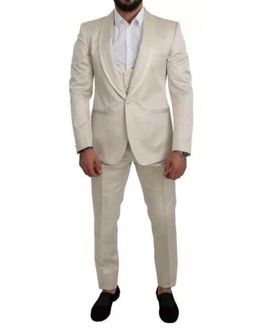 Dolce & Gabbana Natural Wool Crème 3 Piece Sicilia Shawl Suit for men