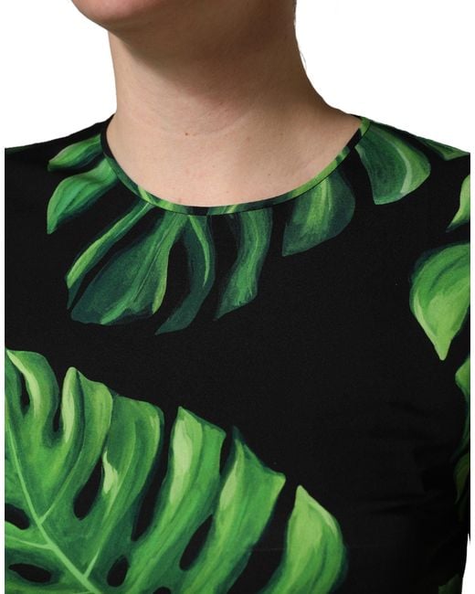 Dolce & Gabbana Green Philodendron Print Silk Blouse Top And Elastane