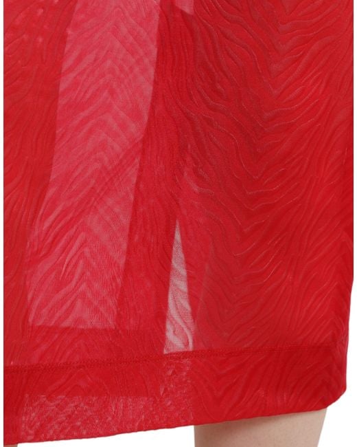 Dolce & Gabbana Red Sheer High Waist Pencil Cut Midi Skirt