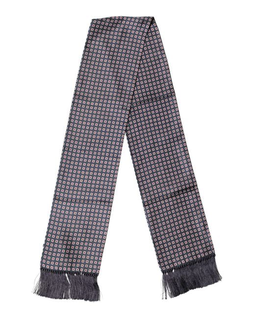 Dolce & Gabbana Gray Patterned Fringes Neck Foulard Scarf for men