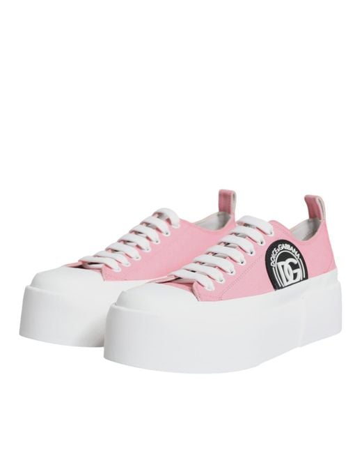 Dolce & Gabbana Pink Canvas Logo Low Top Sneakers Shoes