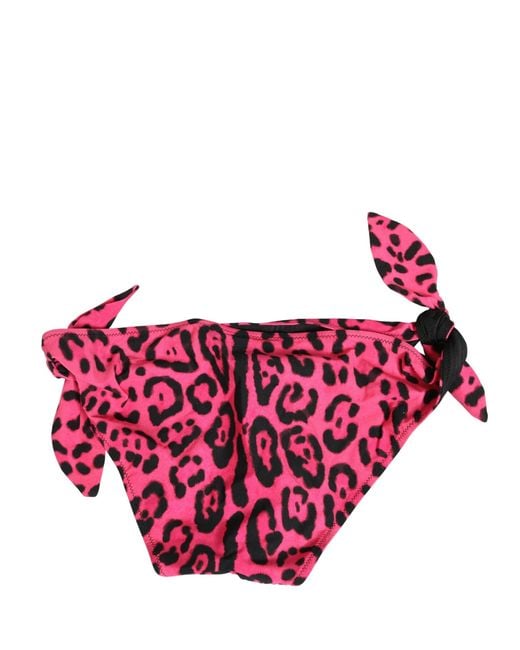 Dolce & Gabbana Red Pink Leopard Print Bikini Bottom Beachwear Swimwear